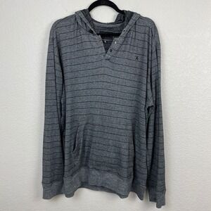 Hurley Henley Shirt Mens XL Striped Hooded Gray Pocket Long Sleeve Cotton Casual